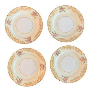 Noritake Ashford Vtg Porcelain Dessert Plates Set Of 4 Gold Floral Trim 6 3/8"